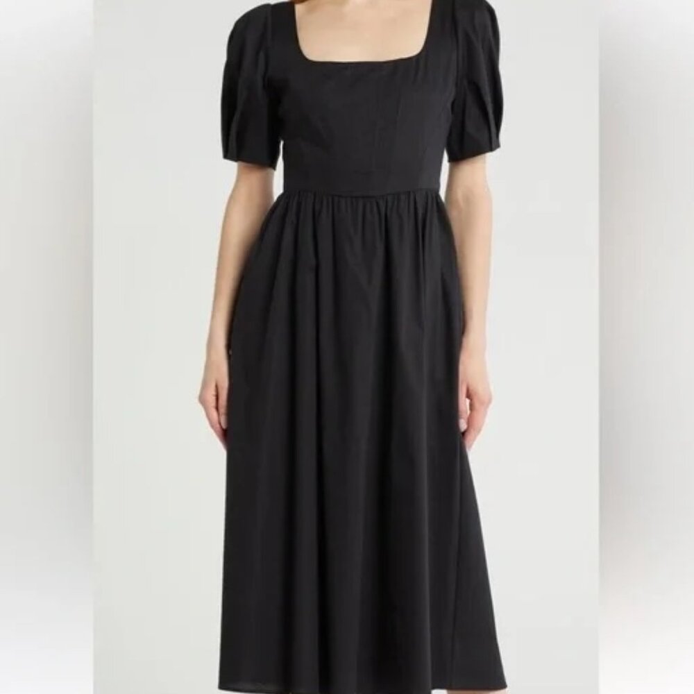 WAYF Puffed Sleeve Midi Dress Small